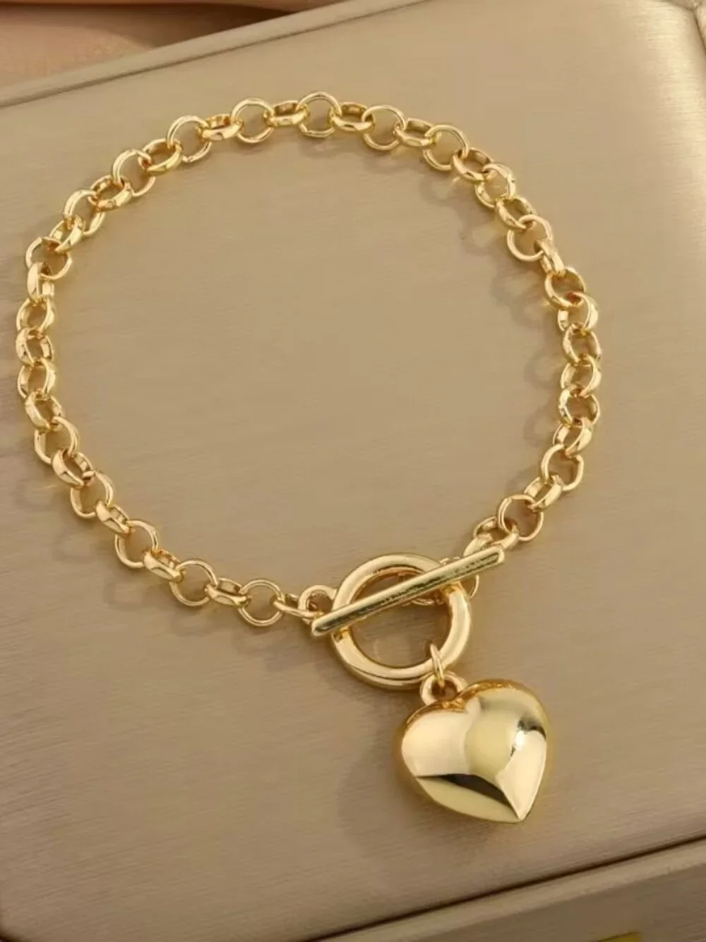 3pc Gold Heart Charm Necklace Bracelet & Earrings Jewelry Set - Picture 4 of 8